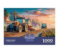 Tractors Plowing Fields 1000 Piezas Papel Ecológico Rompecabezas Rural Sunset Farm Scene Imágenes Vibrantes Juego Familiar Puzzle para Adultos Y Niños 38x26cm/1000pcs