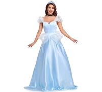 TRACYCY Cenicienta Disfraz Mujer Traje de Princesa Cinderella Carnaval Vestidos de Fiesta con Corona para Damas Halloween Navidad Ceremonia Cosplay Costume Azul