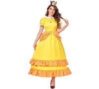 TRACYCY Disfraz de Peach con Corona para Mujer Daisy Rosalina Vestido de Princesa y Accesorios 2 Piezas Set Adulta Halloween Carnaval Navidad Cumpleaños Fiesta Cosplay Costume Verde Rosa Amarillo