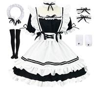 TRACYCY Sirvienta Disfraz Mujer Cosplay Anime Sexy Sirvienta Camarero Delantal Vestido Lolita Fantasía Uniformes 7 Piezas Halloween Carnaval Mascarada Fiesta Dress up Maid Costume Talla Grande S-5XL