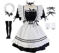 TRACYCY Sirvienta Disfraz Mujer Cosplay Anime Sexy Sirvienta Camarero Delantal Vestido Lolita Fantasía Uniformes 7 Piezas Halloween Carnaval Mascarada Fiesta Dress up Maid Costume Talla Grande S-5XL