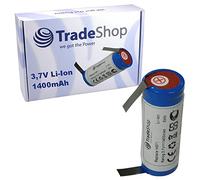 Trade-Shop Batería de Ion de Litio Recargable, Pilas Litio 3,6 V, 3,7 V, 1400 mAh, 18500, Celda 52 x 18,5 mm, con Banderas de Soldadura en U, 5 mm
