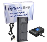 Trade-Shop Cargador dual LCD con cable micro USB compatible con Sony GV-D800 MVC Serie MVC-FD5 MVC-FD7 MVC-FD51 MVC-FD71 MVC-FD73 MVC-FD75 MVC-FD81 MVC-FD83