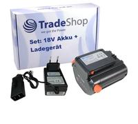 Trade-Shop Juego 2 en 1: batería de ion de litio 18 V 2000 mAh + cargador compatible con Gardena 8833-20 09840-20 9840-20 9840 09839-20 9839-20 9839 08833-20 BLi-18