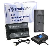 Trade-Shop Juego 2 en 1: batería + USB doble LCD cargador rápido compatible con Sony DSLR-A100 Alpha 100 DCR-TV480 DSR-PDX10 DSR-PDX10P HVL-IRM HVL-ML20M DSC-P12