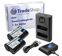 Trade-Shop Juego 3 en 1: 2 baterías de 1,9 Ah + cargador USB-C Dual LCD para 2 baterías compatibles con cámara Nikon Digicam como 1 V1, D500, Z5 sustituye MH-25 MH-25a