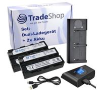 Trade-Shop Juego 3 en 1: 2 baterías de 2400 mAh + USB-C Dual LCD cargador estación de carga compatible con Sony CCD-TR718E CCD-TR728E CCD-TR730E CCD-TR760E CCD-TR810E CCD-TR840E