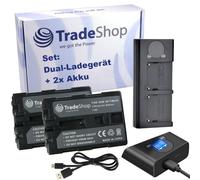 Trade-Shop Kit 3 en 1: 2 baterías 2000mAh + cargador USB-C Dual LCD para 2 baterías compatibles con videocámaras Sony como DSLR-A100 DCR-TV480 DSR-PDX10 DSC-P12