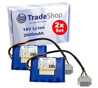 Trade-Shop - Lote de 2 baterías de ion de litio (18 V, 2,6 Ah, compatible con AL-KO Robolinho 300 E, 350 W, 450 W, 500 IW, 500 W, 520 W, 550 W, 700 W, 800 W, 822 W)