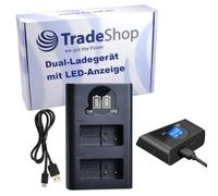 Trade-Shop Micro USB Tipo C Doble Batería Dual Cargador Rápido para 2 Baterías con LCD para Panasonic DMW-BLC12, Leica BP-DC12, Sigma BP-51