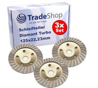 Trade-Shop Profi Turbo - Juego de 3 discos de lijado (125 x 22,2 mm, compatibles con amoladora angular DeWalt Eibenstock, Festool Hilti Flex Collomix)
