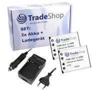 Trade-Shop Set de 2 baterías + cargador con adaptador de coche compatible con Olympus X790 X795 X800 X905 X915 Stylus 7010 710 Digital FE4050 FE5020 FE5035 FE5050 FE5000 FE5010 FE5500 FE5035 FE5035