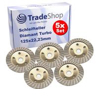 Trade-Shop Turbo - Juego de 5 discos de lijado (125 x 22,23 mm, compatible con herramientas eléctricas Würth Bosch, Makita, Festool Flex Metabo, 5 unidades)