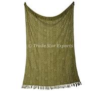 Trade Star Manta con estampado de bloques, 100% algodón con borla, manta de tela de barro teñida a mano, manta de sofá y sofá hecha a mano (verde, Alma)