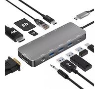 Tradebit - Hub adaptador USB-C con HDMI 4K, VGA, fuente de alimentación PD 100W, LAN Gigabit 1 Gbps