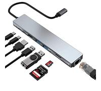 Tradebit - USB-C Hub I adaptador I 8 en 1 I LAN RJ-45 I HDMI 4K I Micro SD Card Reader I 2X USB 3.0 I Power Delivery PD 87W I compatible con portátil y PC