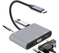 Tradebit - USB-C Hub I adaptador I HDMI 4K I VGA I USB 3.0 I Jack 3.5mm I Power Delivery PD I compatible con ordenador portátil y PC