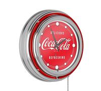 Trademark Global Coca-Cola - Reloj de pared retro de neón, enchufe decorativo de 14 pulgadas o funciona con pilas, reloj analógico con cadena de tracción