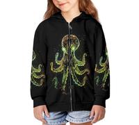 TradesForU Sudadera con capucha divertida con estampado de animales para niñas, atlética, con cremallera, para escuela, calabaza, adolescente, con cremallera, Pulpo, M