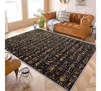 TradicióN Egipto JeroglíFicos Alfombra para Salón 60x90 cm Oro Pelo Corto Súper Suave Alfombra Lavable para Dormitorio y Sala, Antideslizante, No Desprende Pelusa y Fácil de Limpiar