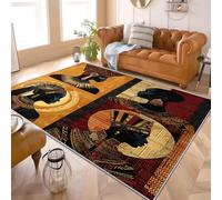 Tradicional Ancestral Tribus Africanas Alfombra de Franela con Respaldo TPR Antideslizante MarróN Alfombra de Pelo Corto Lavable a Máquina, Moqueta para Sala de Estar y Dormitorio 60x90 cm