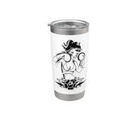 Tradicional Boxer Girl Pin-Up Pretty Girl Blackwork Vaso térmico de acero inoxidable de doble pared