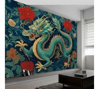 Tradicional Chino Murales De Papel Pintado 400 x 280 cm, Fotomurales Pared Tejido No Tejido Retro Animales Dragones Flores Decorativos Murales póster para Dormitorio Salón TV Pared