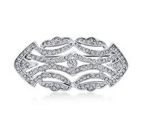 Bling Jewelry Tradicional Clásico Grande Pave Boda Cristal Nupcial Moda Gatsby Vintage Art Deco Bufanda Broche Alfiler para Mujer Plateado Latón