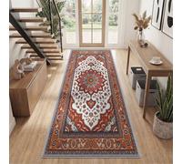 Tradicional Classic Patio Alfombra Pasillo Antideslizante 60 x 180 cm | Alfombra naranja flores patrón de enjuagues absorbente lavable decorativa para paso de cocina, entrada y frontal