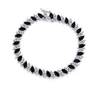 Tradicional De La Vendimia De Estilo Nupcial De Circonio Cúbico En Forma De Marquesa Aaa Cz 25 Ctw Alternando Negro Blanco Claro Pulsera De Tenis De La Boda De Plata Chapada En 7 Pulgadas