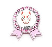 Tradicional japonés Local Fox Head Broche Pin Rosa Ganador Medalla de Premio, Medio, Metal, Medium, Metal