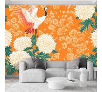 Tradicional Oriental Papel pintado panorámico 200 x 140 cm, chino tradicional floral pájaro papel pintado para salón dormitorio - naranja mural arte decoración póster para oficina