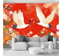 Tradicional Oriental Papel pintado panorámico 200 x 140 cm, estilo japonés floral abanico papel pintado de pared, arte - rojo póster mural decorativo para comedor salón dormitorio