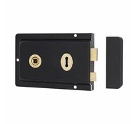 Tradicional Rimlock de 15,24 x 10,16 cm, marco de borde montado en superficie con pestillo integrado y perno de seguridad operado por llave, apto para puertas interiores, cobertizos y puertas