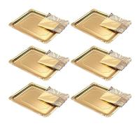 Tradienur - Pack de 6 bandejas y blondas rectangulares - Fabricación de cartón que incluyen blondas caladas 100% reciclables - Apto para uso alimentario - 28 x 22 cm - Color Dorado