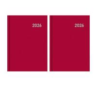 Tradineur - Agenda Anual 2026 - Incluye cinta marcapáginas, planificador de tareas, citas - Color Granate - Tapa Dura - 2 Uds - 21,3 x 15 x 2 cm