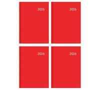 Tradineur - Agenda Anual 2026 - Incluye cinta marcapáginas, planificador de tareas, citas - Color Rojo - Tapa Dura - 4 Uds - 21,3 x 15 x 2 cm