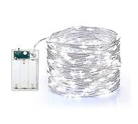 Tradineur - Alambre de 200 luces decorativas LEDs a pilas - Acto para interior y exterior - Función de luz foja e intermitente - 2 Metros - Color Blanco