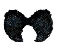Tradineur - Alas con Plumas y Tirantes elásticos, complemento para Disfraz de Halloween, Carnaval, Cosplay, Fiestas, Navidad (Negro, 59 x 40 cm)