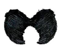 Tradineur - Alas de ángel con plumas y tirantes elásticos, complemento para disfraz de Halloween, carnaval, cosplay, fiestas, navidad (Negro, 60 x 40 cm)