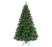 Tradineur - Árbol Artificial de Navidad con 300 Luces LED de Color Amarillo cálido, 654 Puntas de plástico, Incluye Base metálica, Fácil Montaje - 180 cm