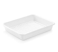 Tradineur - Bandeja frigorífica de Almacenamiento con Rejilla, plástico, Reutilizable, descongelar Alimentos, Fabricado en España - 35 x 27 x 6 cm - Blanco