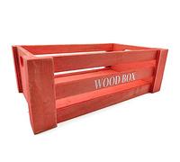 Tradineur - Caja de Madera con Asas Wood Box - Almacenamiento y organización - Caja Multiusos, Decoración, Herramientas, Cocina, etc. - 26 x 16 x 9 cm - Color Rojo