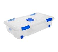 Tradineur - Caja de plástico con ruedas de 17,4 x 72 x 40,5 cm,con capacidad para 30 litros. Baúl con tapa para organización del hogar. Arcón de plástico para distintos usos.