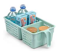 Tradineur - Cajón organizador reutilizable para frigorífico, 2 compartimentos, recipiente plástico con asa, almacenar fruta, verdura, fabricado en España, 8,8 x 15,3 x 29,5 cm, color pastel aleatorio