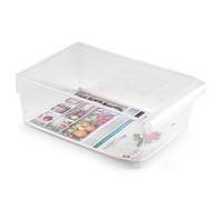 Tradineur - Cajón organizador reutilizable para frigorífico Nº 9, recipiente de plástico polipropileno con asa, almacenar fruta, verdura, fabricado en España (Translúcido - 10 x 19,5 x 29 cm)