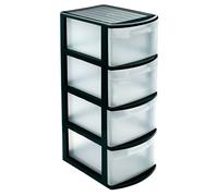 Tradineur - Cajonera color negro, tipo támesis de 4 cajones, 78 x 28,5 x 39 cm, torre almacenaje multiusos, organización, ideal para oficina