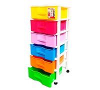 Tradineur - Cajonera con Ruedas Modelo Wagon - Fabricado en Plástico - Contenedor para guardar documentos para oficina u hogar - 6 Cajones Colores Surtidos - 98,5 x 36,5 x 38 cm - Multicolor