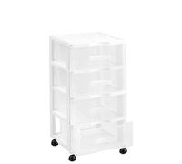 Tradineur - Cajonera con Ruedas Modelo Wagon - Fabricado en Plástico - Contenedor para guardar documentos para oficina u hogar - 4 Cajones Transparentes - 64 x 37 x 39 cm - Color Blanco