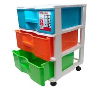 Tradineur - Cajonera con Ruedas Modelo Wagon - Fabricado en Plástico - Contenedor para guardar documentos para oficina u hogar - 3 Cajones Colores Surtidos - 51,5 x 36,5 x 38 cm - Multicolor